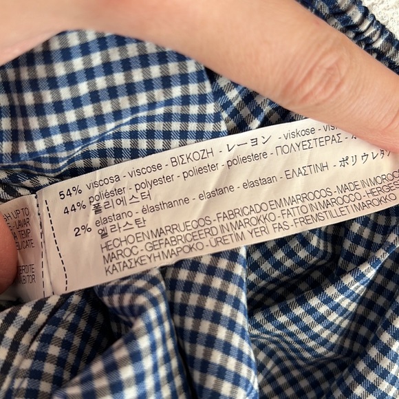 ZARA gingham cropped puff sleeve tie sleeve off shoulder blouse blue&white XS - Picture 7 of 7